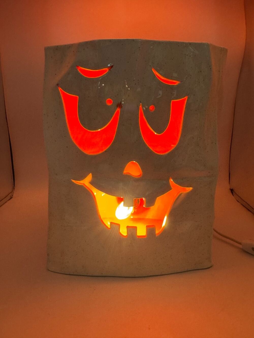 VTG Ceramic Jack-o-Lantern Pumpkin Luminary Corded Light-Up Halloween